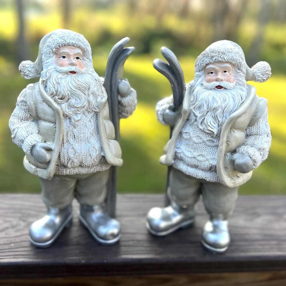 10" Resin Winter Chalet Santa with Skis 2 Assorted Christmas Home Decorations